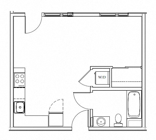 Floor plan for studio, 1 bath, 445 sqft